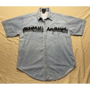 Vintage In Fashions Jean Cowboy Border Denim Button Up Size Medium